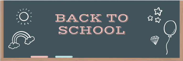 Chalkboard with pink text that reads "back to school"