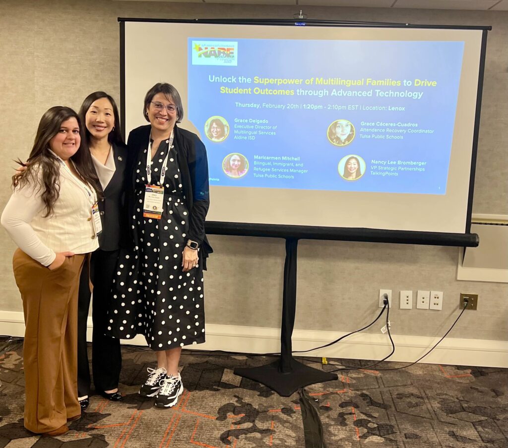 Nancy Lee Bromberger and two Tulsa Public Schools reps presenting for TalkingPoints at NABE 2025